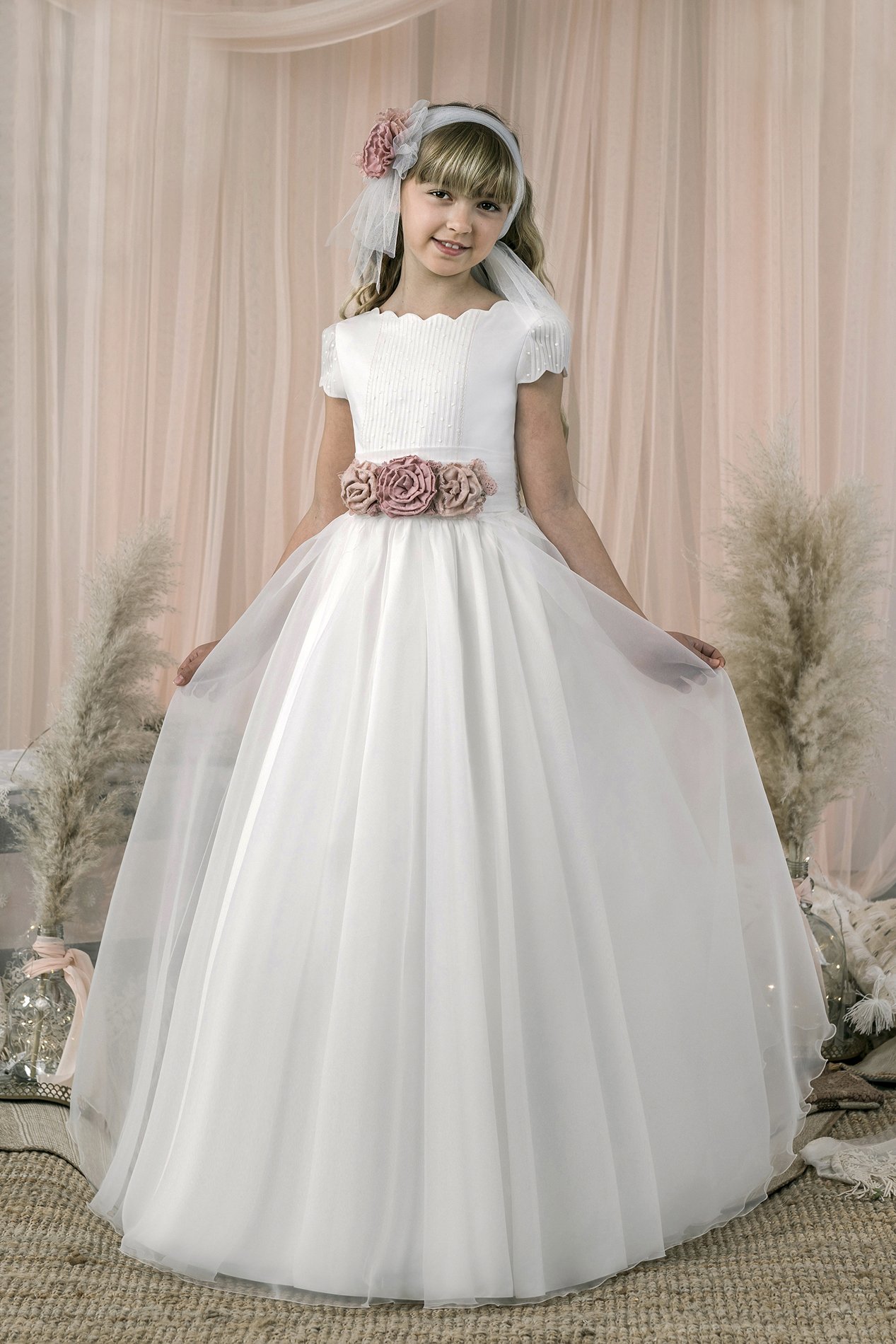 Elegibilidad receta Buena voluntad Vestido primera comunión organza y tul – Rosas Rosa